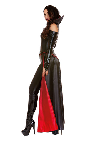 Plus Size Princess of Darkness Costume – Zip-Front Jumpsuit with Vampire Collar & Attached Skirt