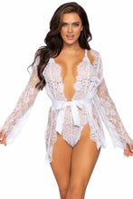 Load image into Gallery viewer, Three PC Lace Teddy and Robe Set
