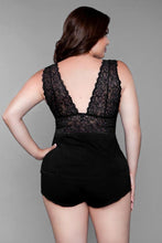 Load image into Gallery viewer, Two Piece Plunge Nekline Lace Top with Soft-Touch Bottoms
