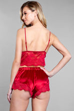 Load image into Gallery viewer, Lace Trimmed Satin Romper
