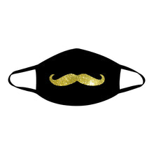 Load image into Gallery viewer, Mr. Mustachio Gold Glitter Face Covering.
