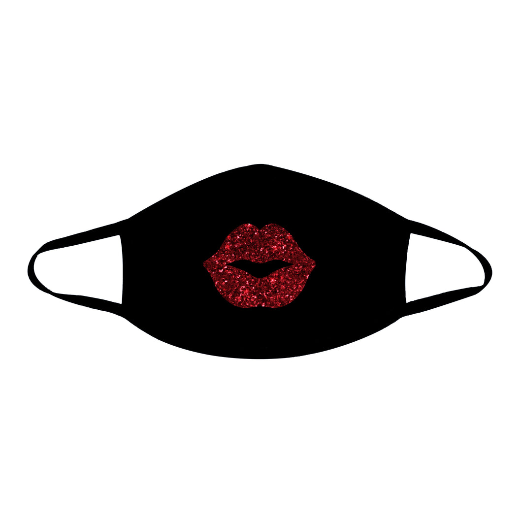 Pucker Up Red Glitter Kiss Face Covering.