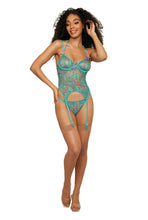 Load image into Gallery viewer, Ditsy Floral Printed Lace Bustier and G-string Set
