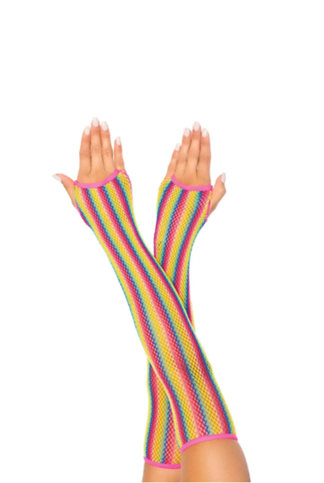 Rainbow Net Fingerless Arm Warmer Gloves