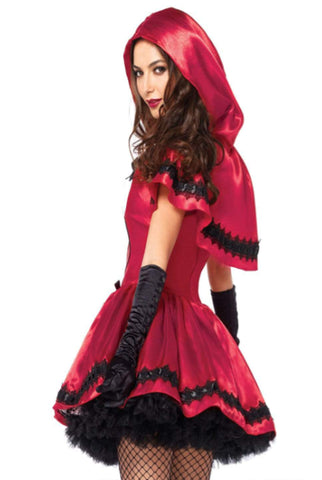 Gothic Red Riding Hood Costume for Women – 2 PC Satin & Brocade Peasant Dress with Hooded Cape