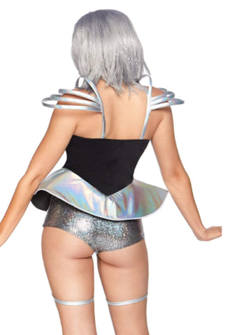 Space Cadet Bodysuit Costume Dress, Iridescent Romper with UFO Skirt