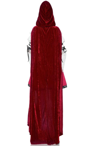 2-Piece Seductive Red Riding Hood Costume with Lace-Trimmed Dress & Hooded Cape