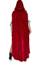 Load image into Gallery viewer, 2-Piece Seductive Red Riding Hood Costume with Lace-Trimmed Dress &amp; Hooded Cape
