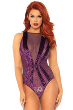 Load image into Gallery viewer, Velvet Lace Teddy w Deep V Bodice
