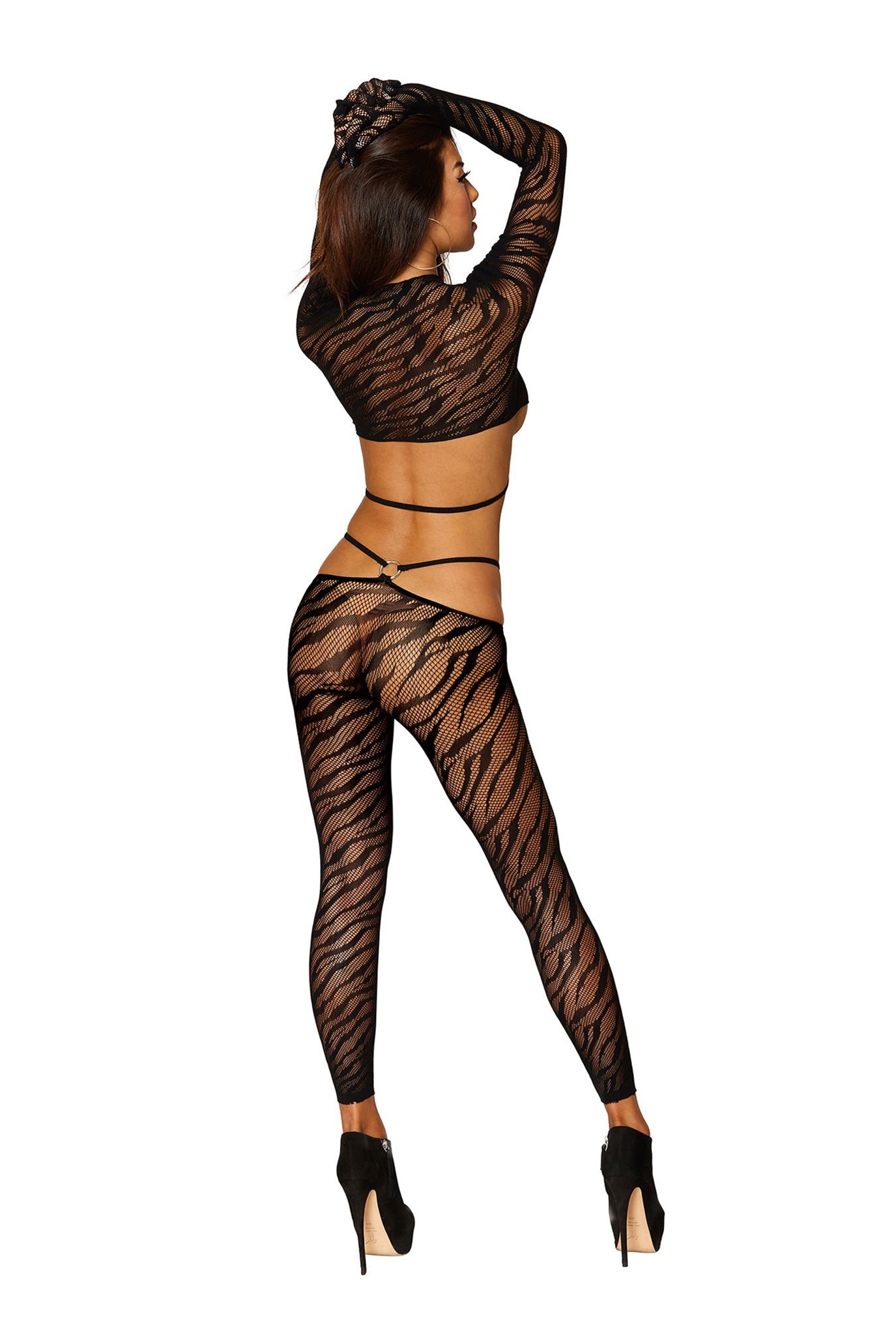 Zebra fishnet 2-piece strappy bodystocking set