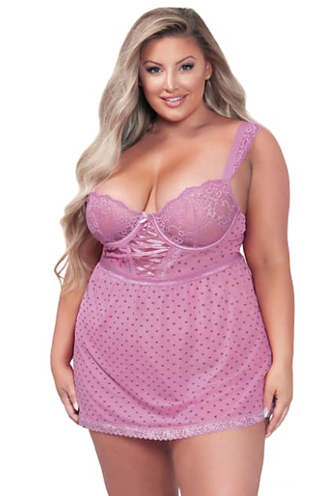 Plus Size Mesh And Lace Babydoll Set