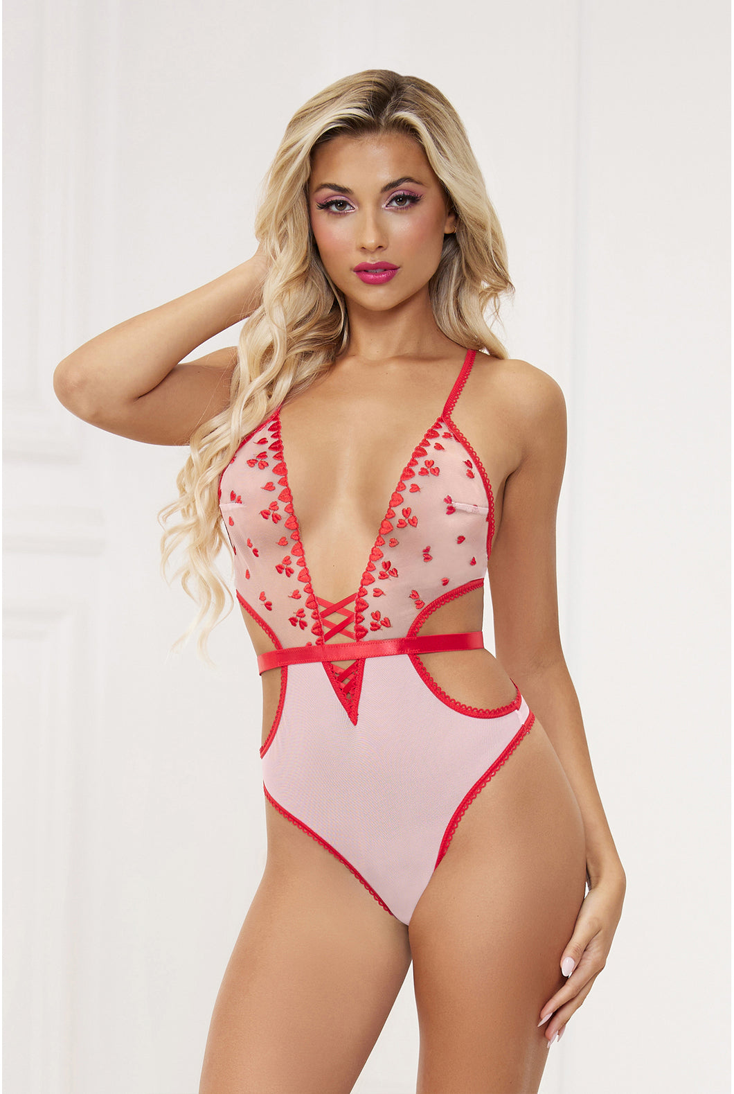 Heart embroidery mesh teddy