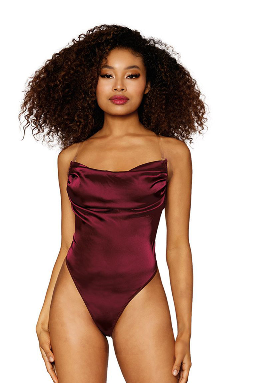 Stretch Satin Cowl Neck Teddy, Stretch Mesh Back Bodysuit