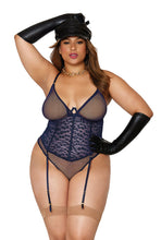 Load image into Gallery viewer, Leopard mesh and fishnet garter teddy
