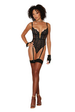 Load image into Gallery viewer, Stretch lace and fishnet garter teddy
