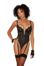Load image into Gallery viewer, Stretch lace and fishnet garter teddy

