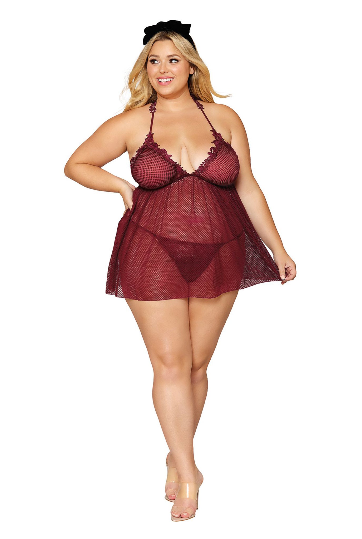 Novelty mesh embroidery babydoll, Two Piece Lingerie Set