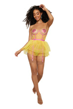 Load image into Gallery viewer, Open Cup Bustier with Two Layer Skirt and G-string
