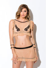 Load image into Gallery viewer, Ruffled fishnet bra and half slip set
