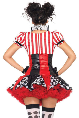 Sexy Harlequin Clown Costume with Suspender Dress, Neck Ruffle, and Clown Hat