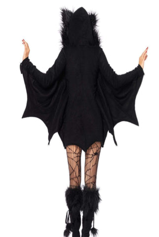 Cozy Bat Costume – Fleece Hoodie Dress with Bat Wings and Ears