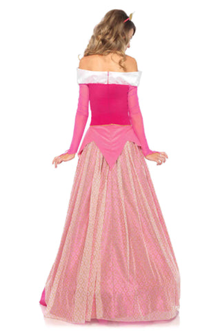 Sleeping Princess Costume for Women – 3 PC Long Satin Gown with Clear Straps & Golden Crown