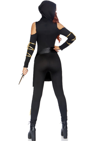 Stealth Ninja Costume for Women – 3 Piece Sexy Halloween Catsuit with Hood, Sash & Face Mask