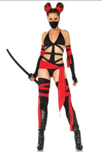 Load image into Gallery viewer, 6 PC Killer Ninja Women&#39;s Costume – Strappy Bodysuit, Thigh Highs &amp; Accessories
