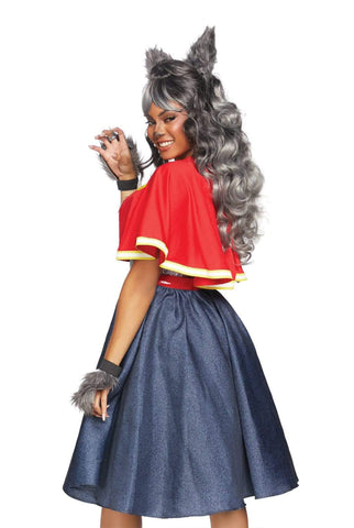 Teen Wolf Costume for Women – 6 PC Halloween Outfit with Fur-Trimmed Dress, Jacket Capelet, Belt, Gloves, and Ear Headband