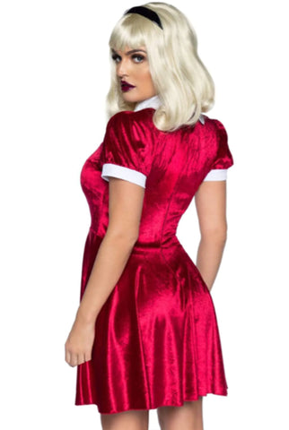 Spellbinding Witch Costume, Red Velvet Dress with Button Accents