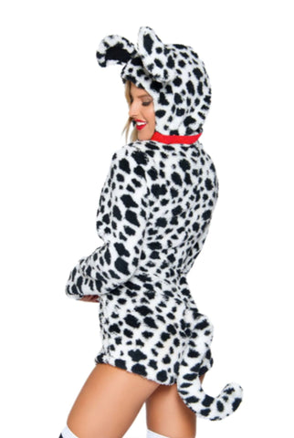 Darling Dalmatian Romper Costume with Collar Accent, Ear Hood, and Attached Tail