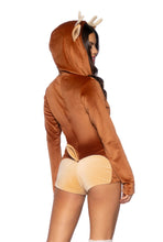 Load image into Gallery viewer, Comfy Fawn Women&#39;s Costume – Cozy Plush Velvet Deer Romper with Antlers and Tail
