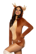 Load image into Gallery viewer, Comfy Fawn Women&#39;s Costume – Cozy Plush Velvet Deer Romper with Antlers and Tail
