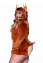 Load image into Gallery viewer, Comfy Fawn Women&#39;s Costume – Cozy Plush Velvet Deer Romper with Antlers and Tail
