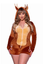 Load image into Gallery viewer, Comfy Fawn Women&#39;s Costume – Cozy Plush Velvet Deer Romper with Antlers and Tail
