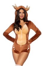 Load image into Gallery viewer, Comfy Fawn Women&#39;s Costume – Cozy Plush Velvet Deer Romper with Antlers and Tail
