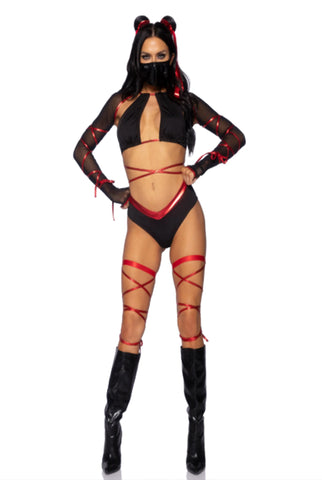 Lethal Ninja Costume, Strappy Wrap Around Bra Top with V-cut Bottoms