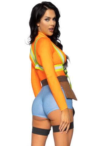 Nailed It Construction Worker Costume, Zip-Up Romper with Reflective Garter Harness