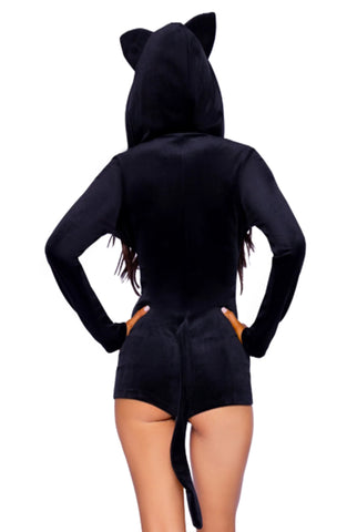 Plush Velvet Black Cat Onesie with Tail and Bell