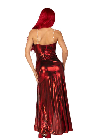 Two Piece Red Starlet Dress with High Slit Skirt and Detachable Clear Straps