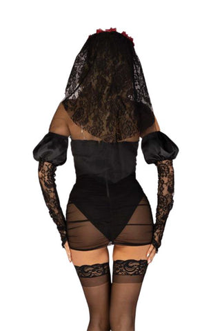 Heartbreak Bride Costume Set, Lace boned bodysuit with Lace Veil