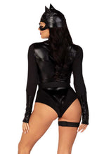Load image into Gallery viewer, Three-Piece Catwoman Costume Set - Sexy Halloween Feline Fantasy
