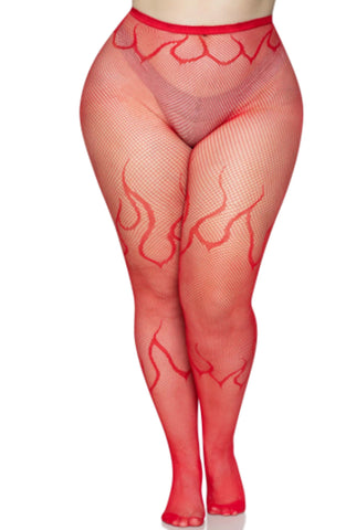 Flame Fishnet Tights – Woven Flame Pattern Pantyhose with Reinforced Toe