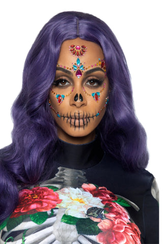 Day of the Dead Skeleton Face Jewels, Adhesive Face Jewels