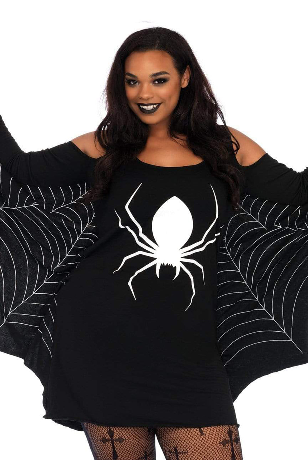 Plus Jersey Spider Web Dress With Wings