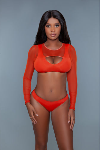 Two piece swimsuit with Mesh Long Sleeves